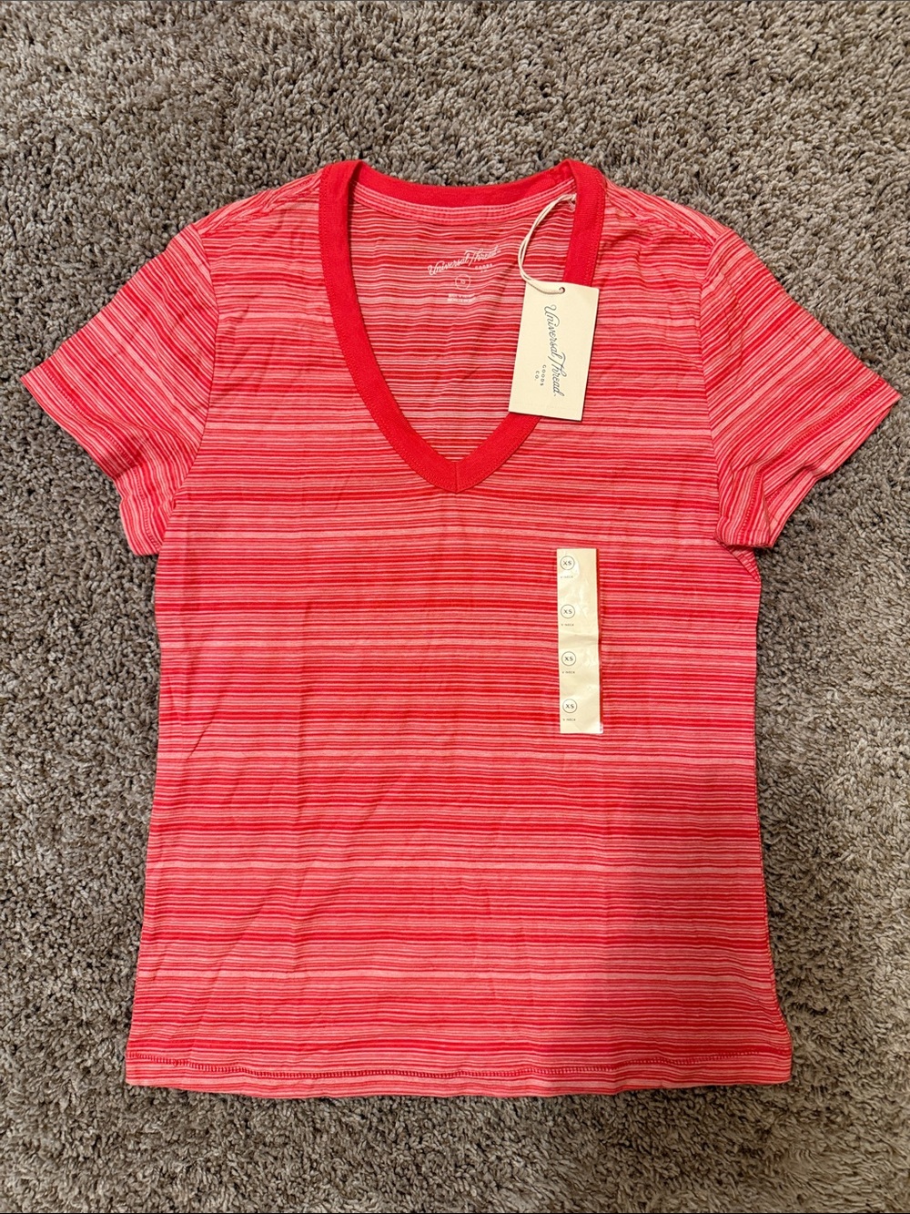 Universal Thread Red Stripe V-Neck Relaxed Fit Short Sleeve Women’s T-Shirt